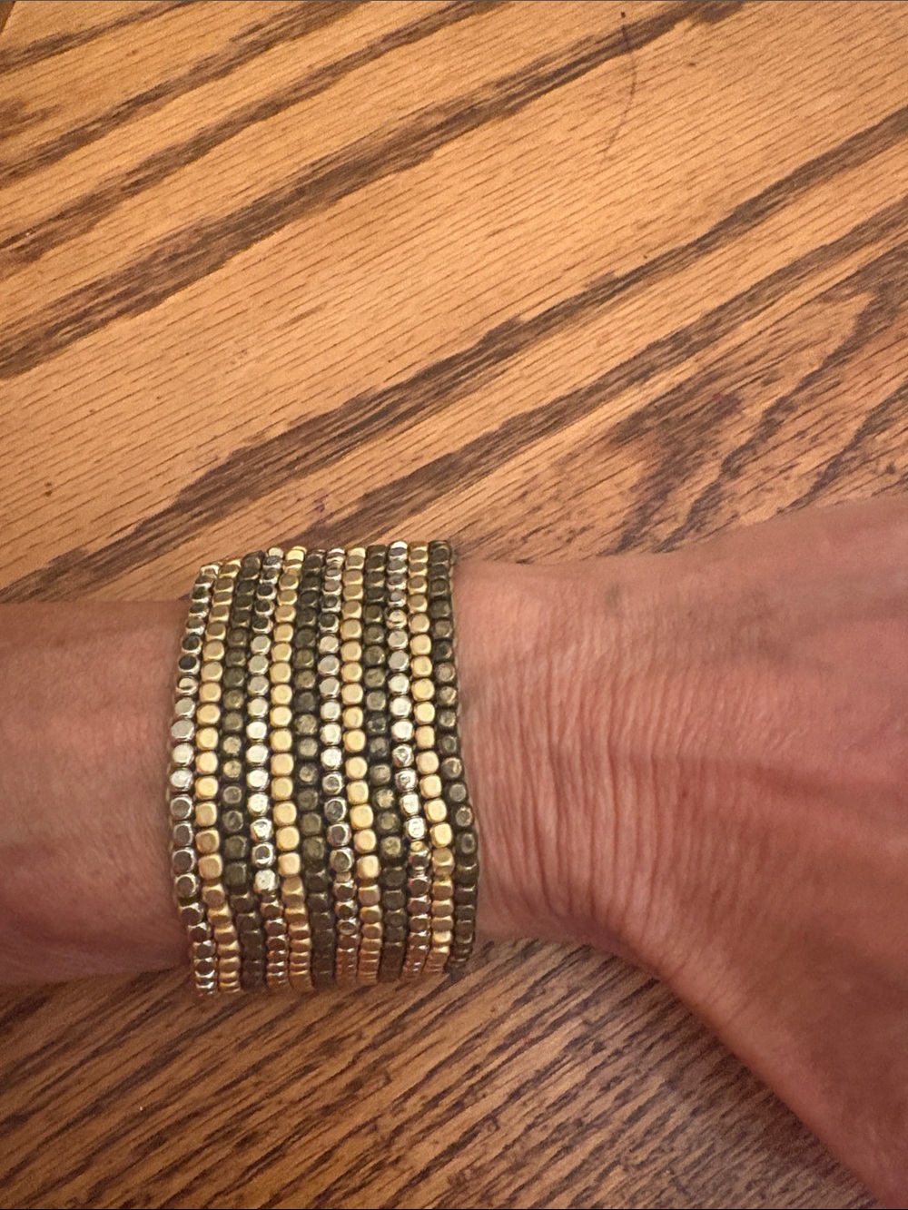 Gold and Silver Stretch Beaded Cuff Bracelet - Women Jewelry